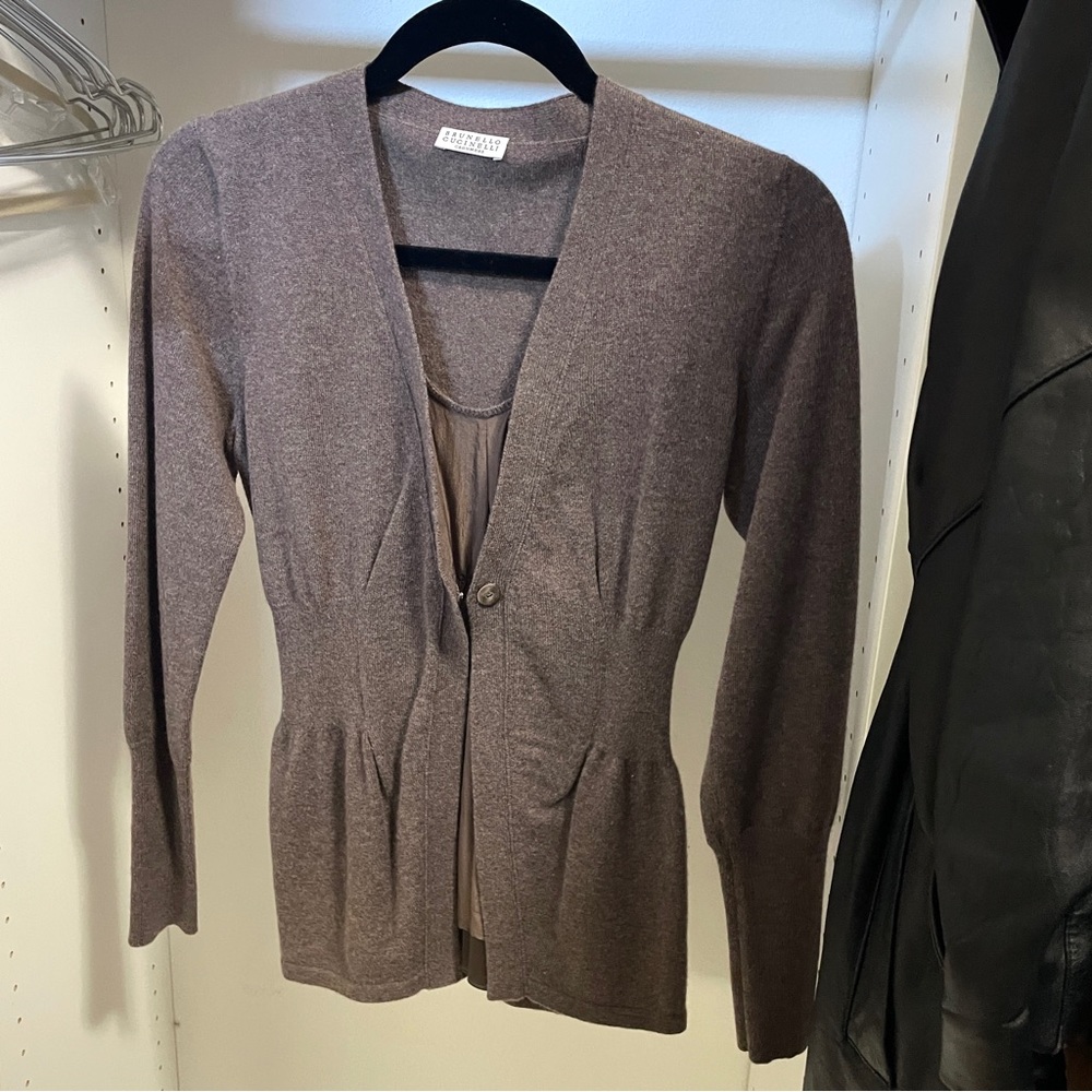 Brunello Cucinelli Sweater Pullover Soft Brown Cashmere Knit Silk Insert Size M - Picture 7 of 7